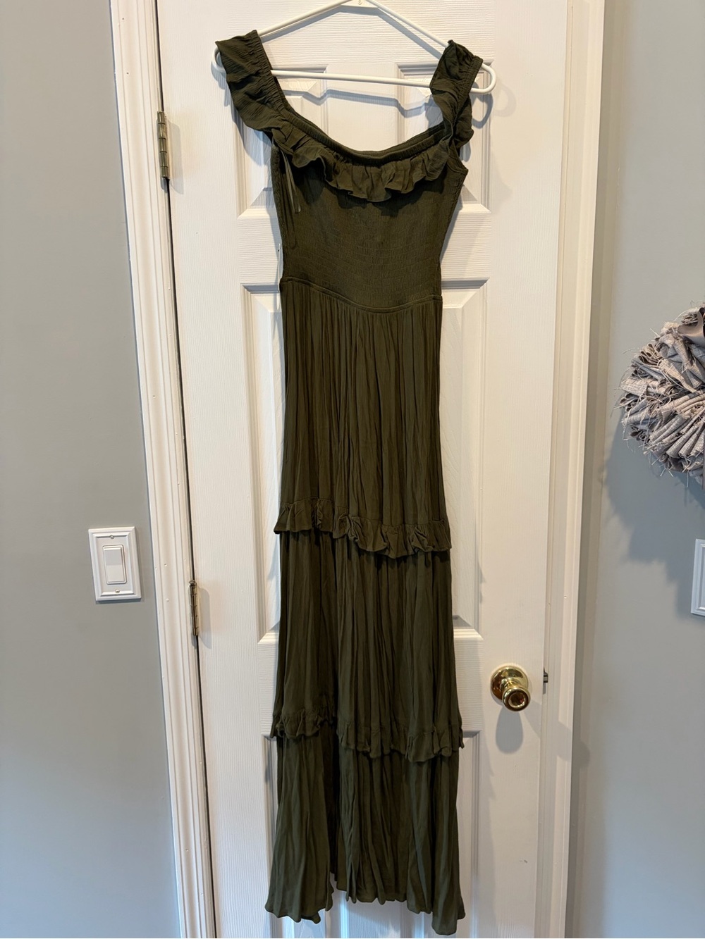 Express Olive Ruffle-Tier Maxi Dress - Picture 2 of 3